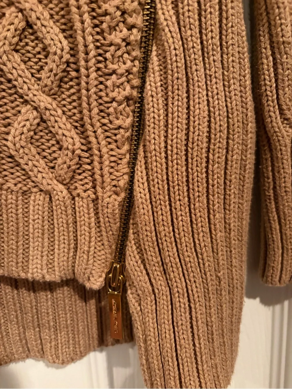 Michael Kors Camel Cable Knit Crewneck Sweater